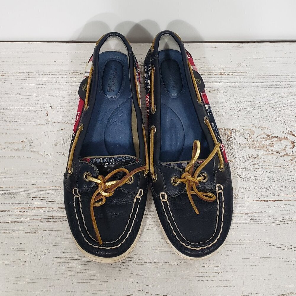 Sperry Top-Sider Slip-on Boat Shoe Red Blue Bandana Size 8 Beach Boating Coastal - Picture 5 of 8